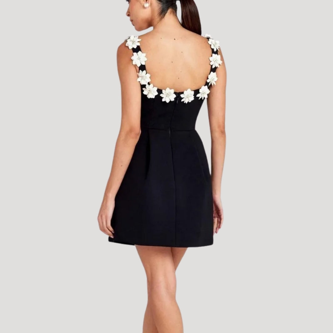 Delia - Floral Appliqué A-Line Mini Dress