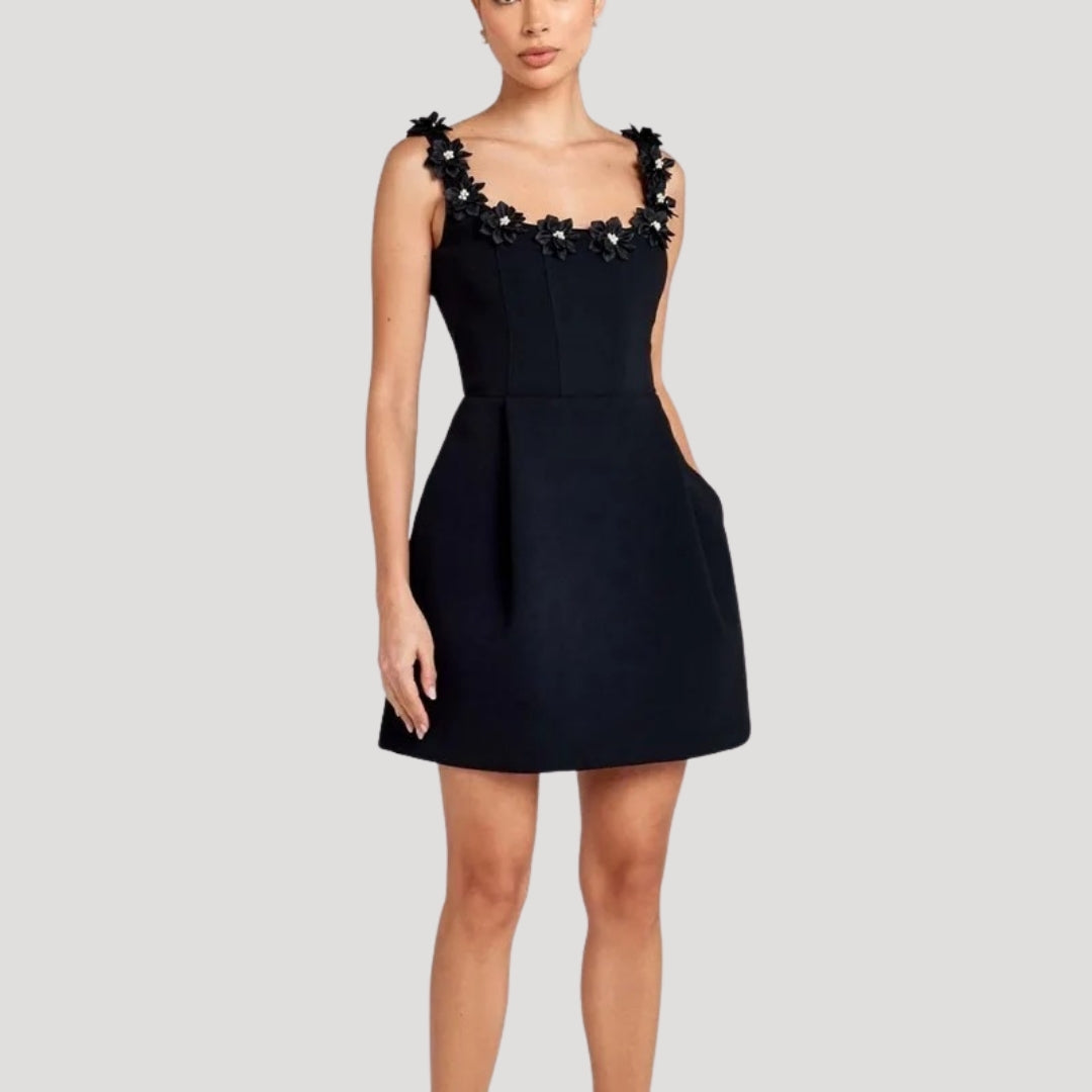 Delia - Floral Appliqué A-Line Mini Dress