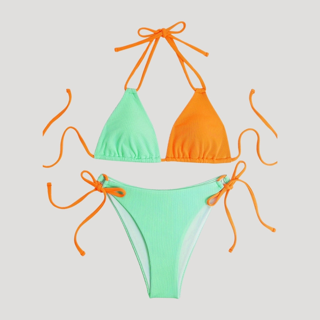 Ariel - Two-Toned Ribbed Bikini with Ties