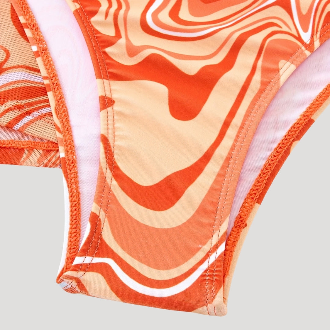 Trina - Three-Piece Swim Set with Swirl Pattern and Shorts
