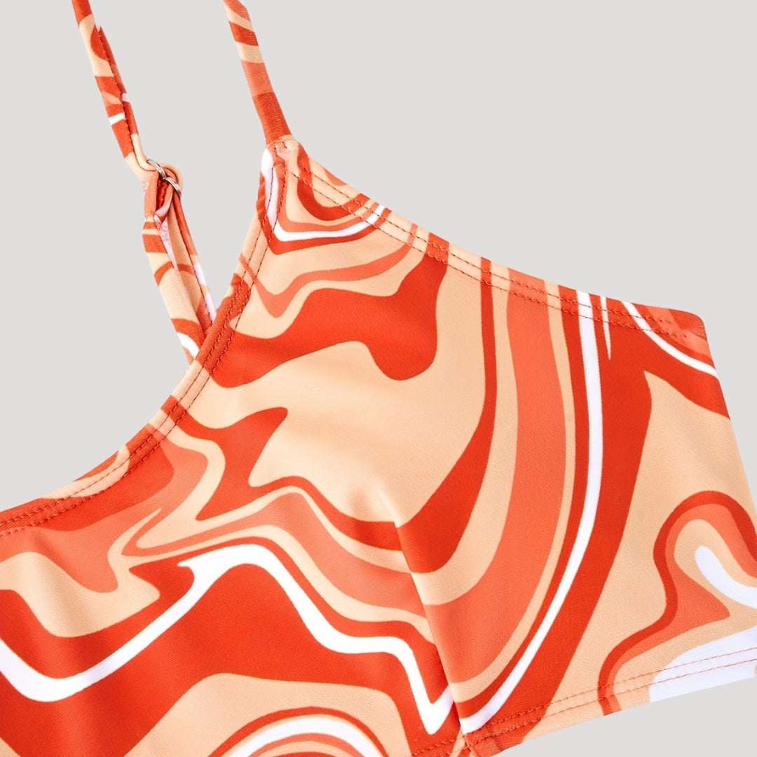 Trina - Three-Piece Swim Set with Swirl Pattern and Shorts