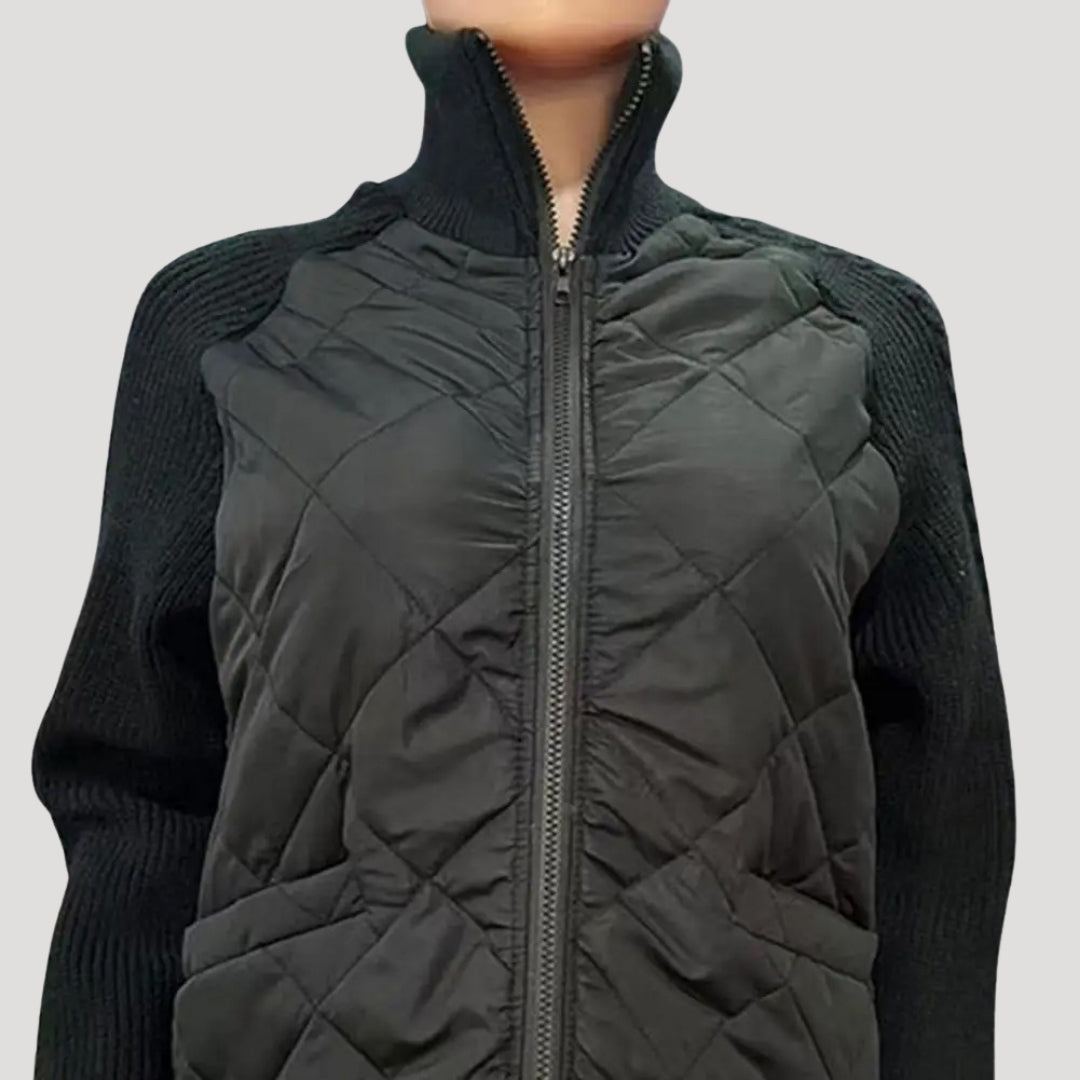 Freya - Padded Jacket with Knitted Sleeves and Zipper