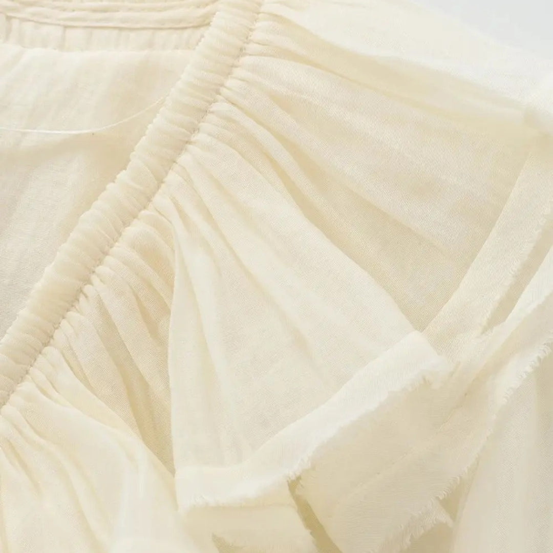 Herb - Rüschenshirt aus Chiffon mit V-Ausschnitt