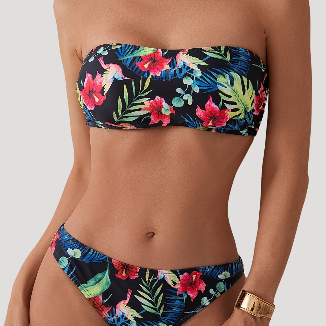 Mabel - Tropical Print Bandeau Bikini Set