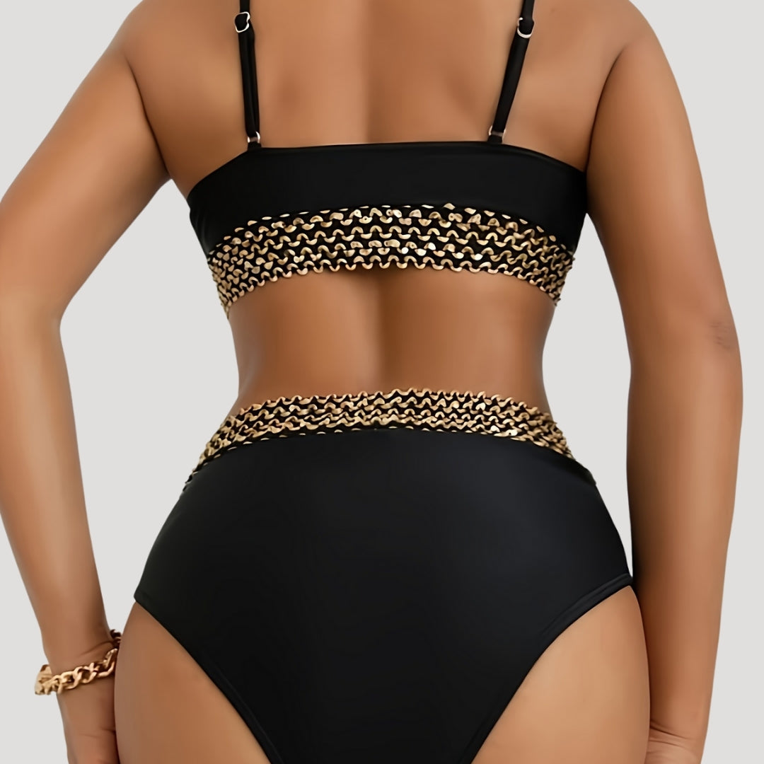Sophia – Black Bikini Set with Gold Chain Details