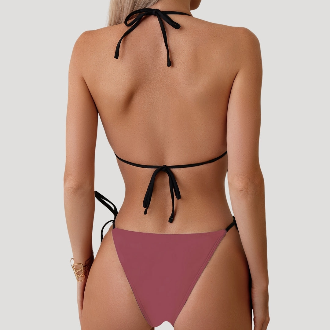 Paige - Two-Tone Triangle Bikini with Ties