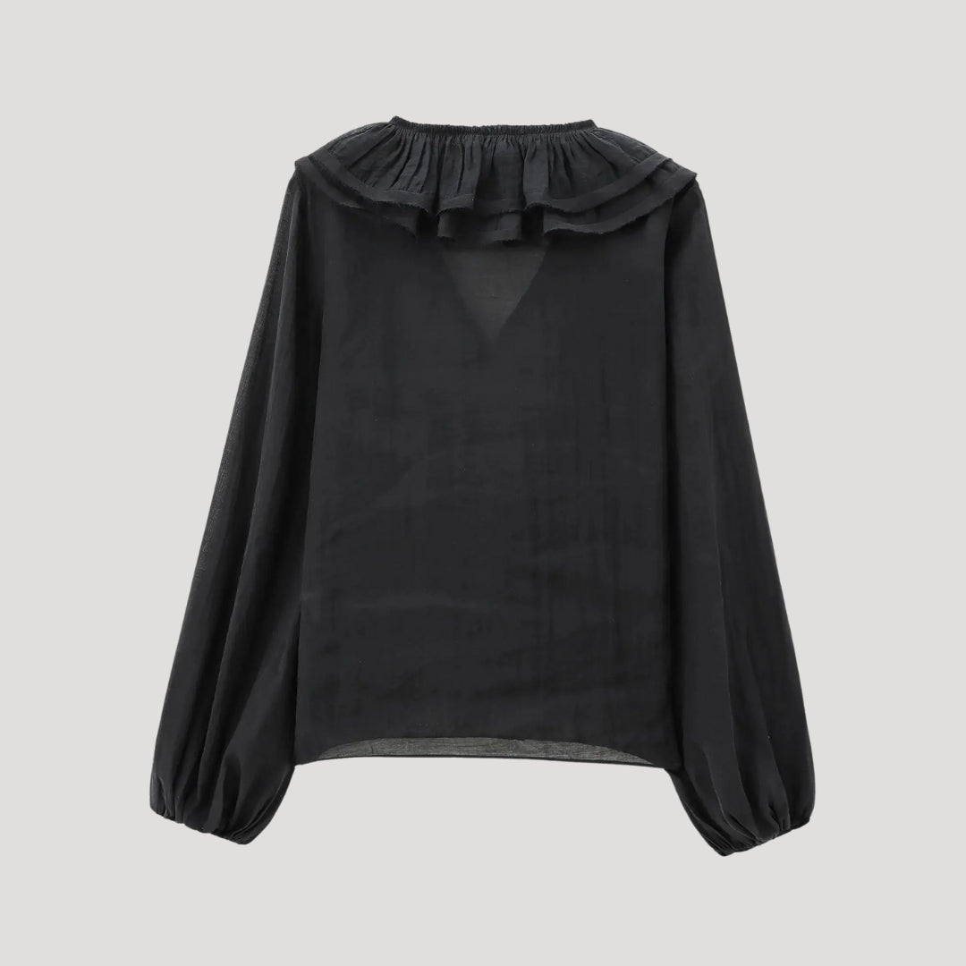 Herb - Rüschenshirt aus Chiffon mit V-Ausschnitt