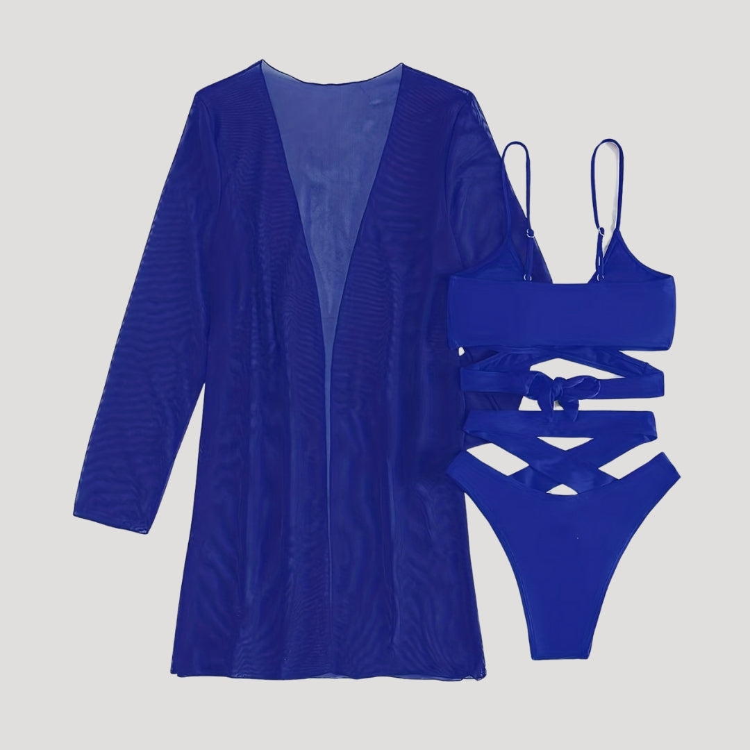 Freya – Elegant Three-Piece Bikini Set with Sheer Cover-Up