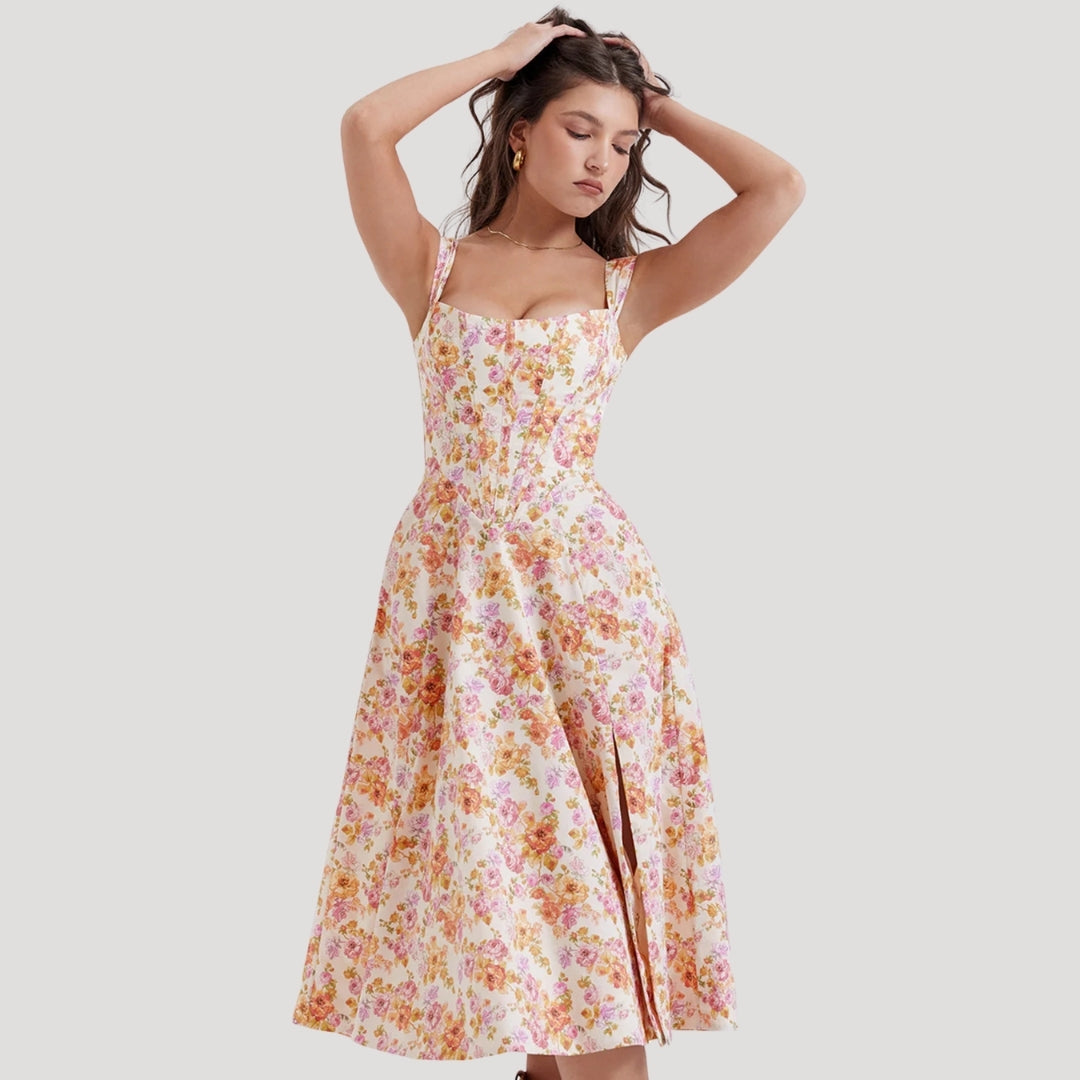 Della - Vintage-Style Floral Print Midi Dress