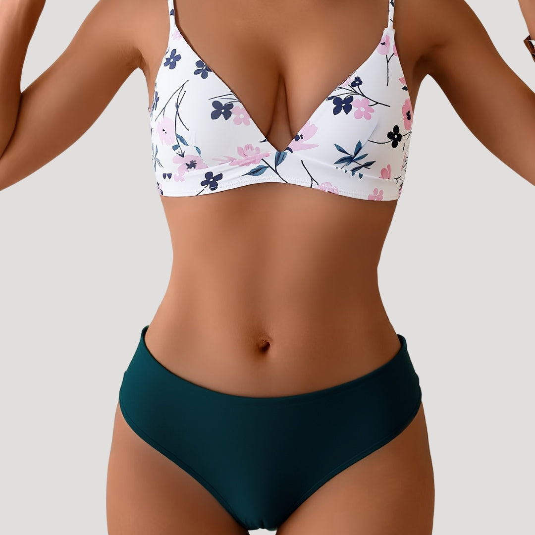 Aisha - Floral Pattern Bikini with Contrasting Bottoms