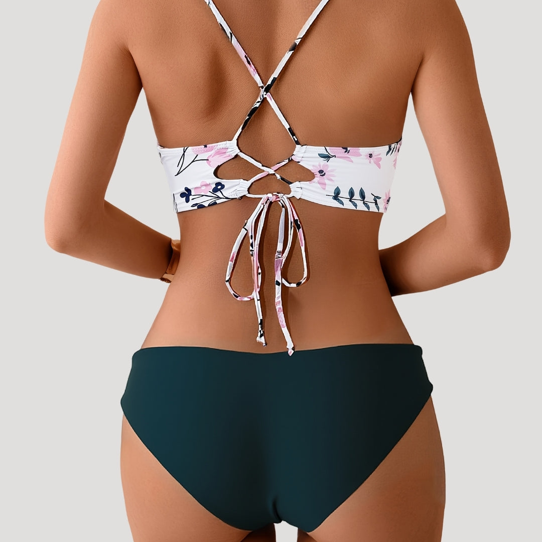 Aisha - Floral Pattern Bikini with Contrasting Bottoms