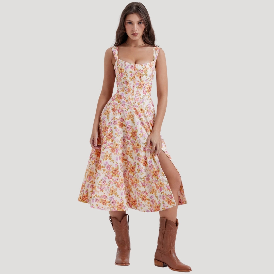 Della - Vintage-Style Floral Print Midi Dress