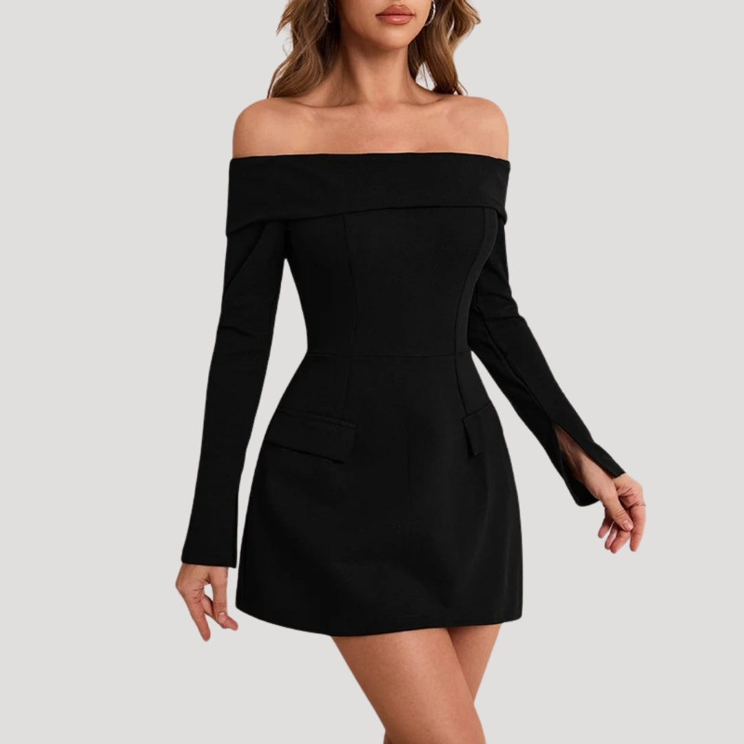 Ivy - Off-Shoulder Black Mini Dress