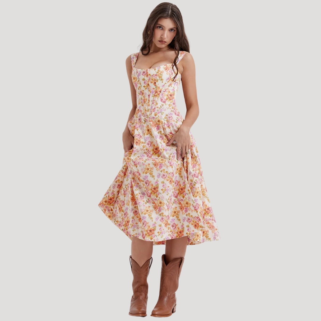 Della - Vintage-Style Floral Midi Dress