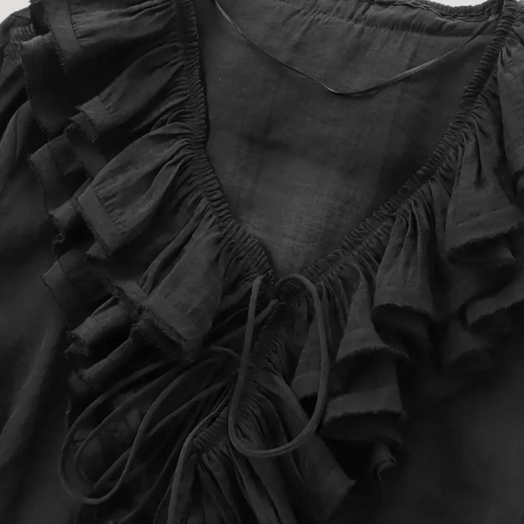 Herb - Rüschenshirt aus Chiffon mit V-Ausschnitt
