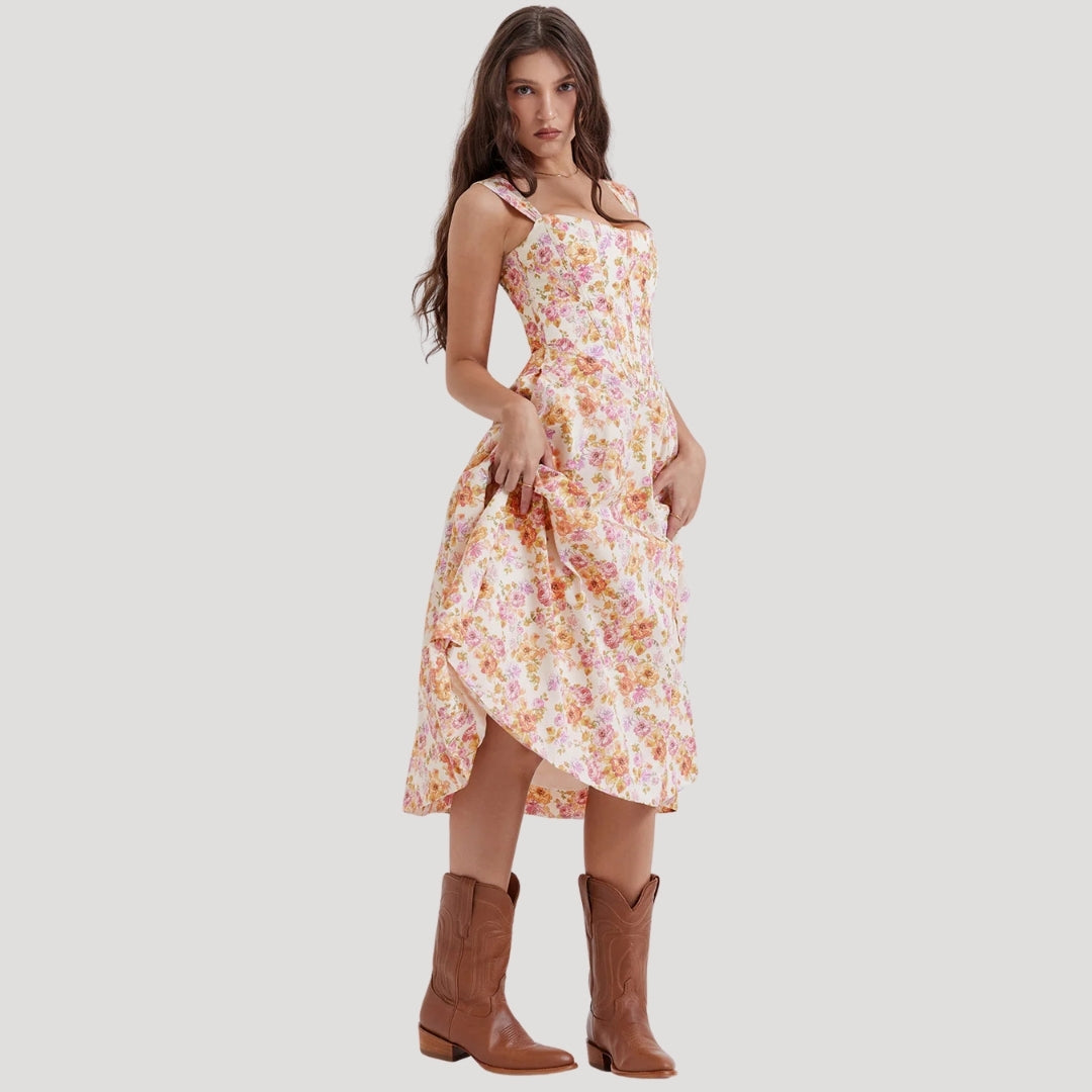 Della - Vintage-Style Floral Midi Dress
