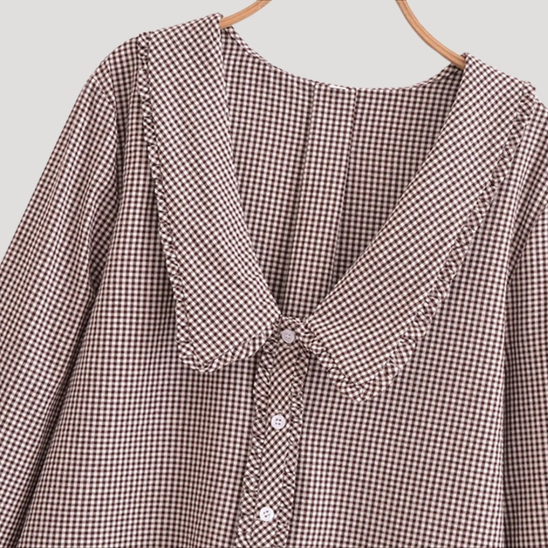 Regina - Gingham-Bluse mit Rüschensaum