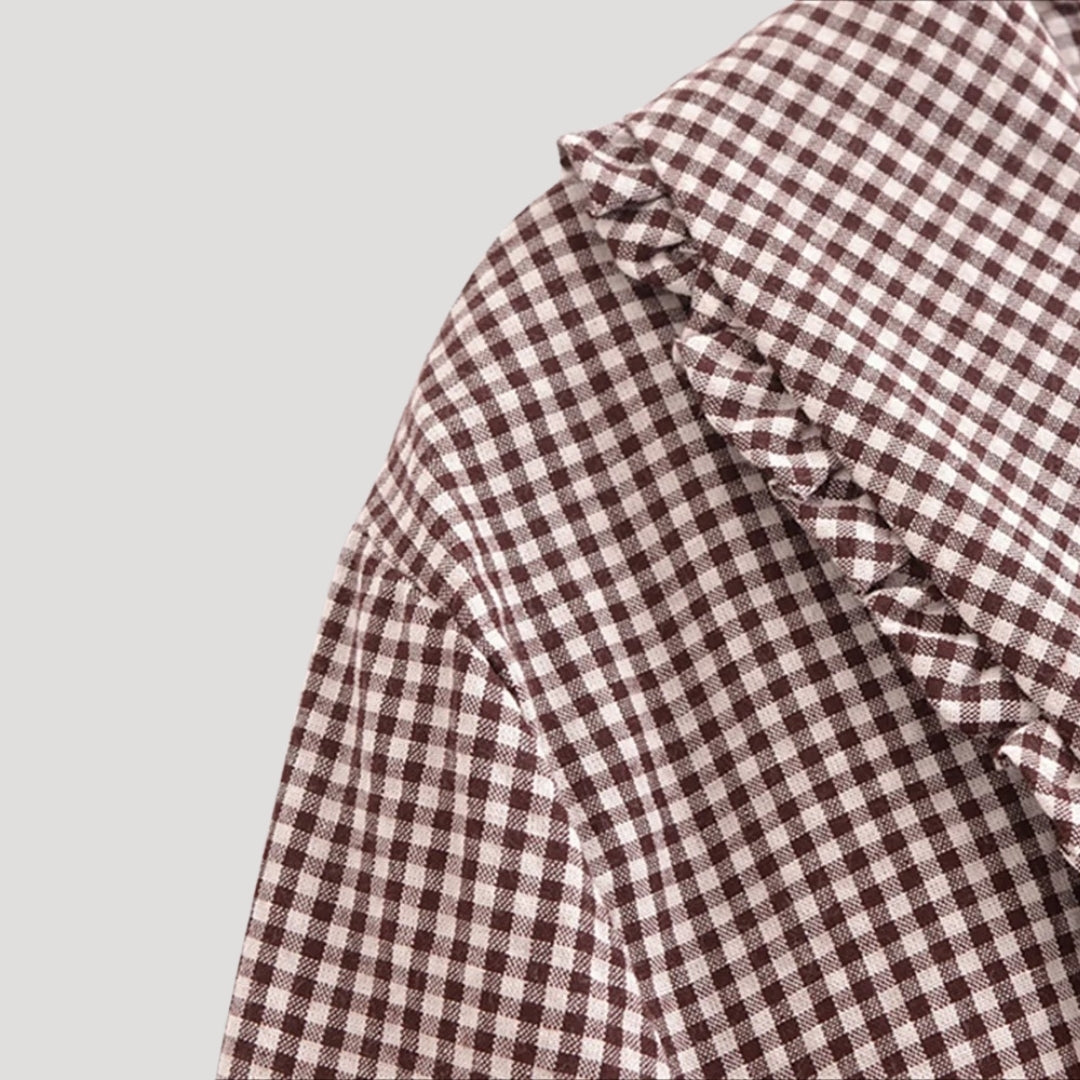 Regina - Gingham-Bluse mit Rüschensaum