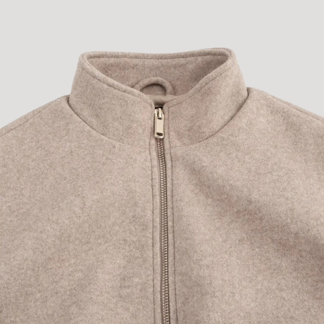 Emma - Cropped Wool Blend Bomber Jacket with Zipper