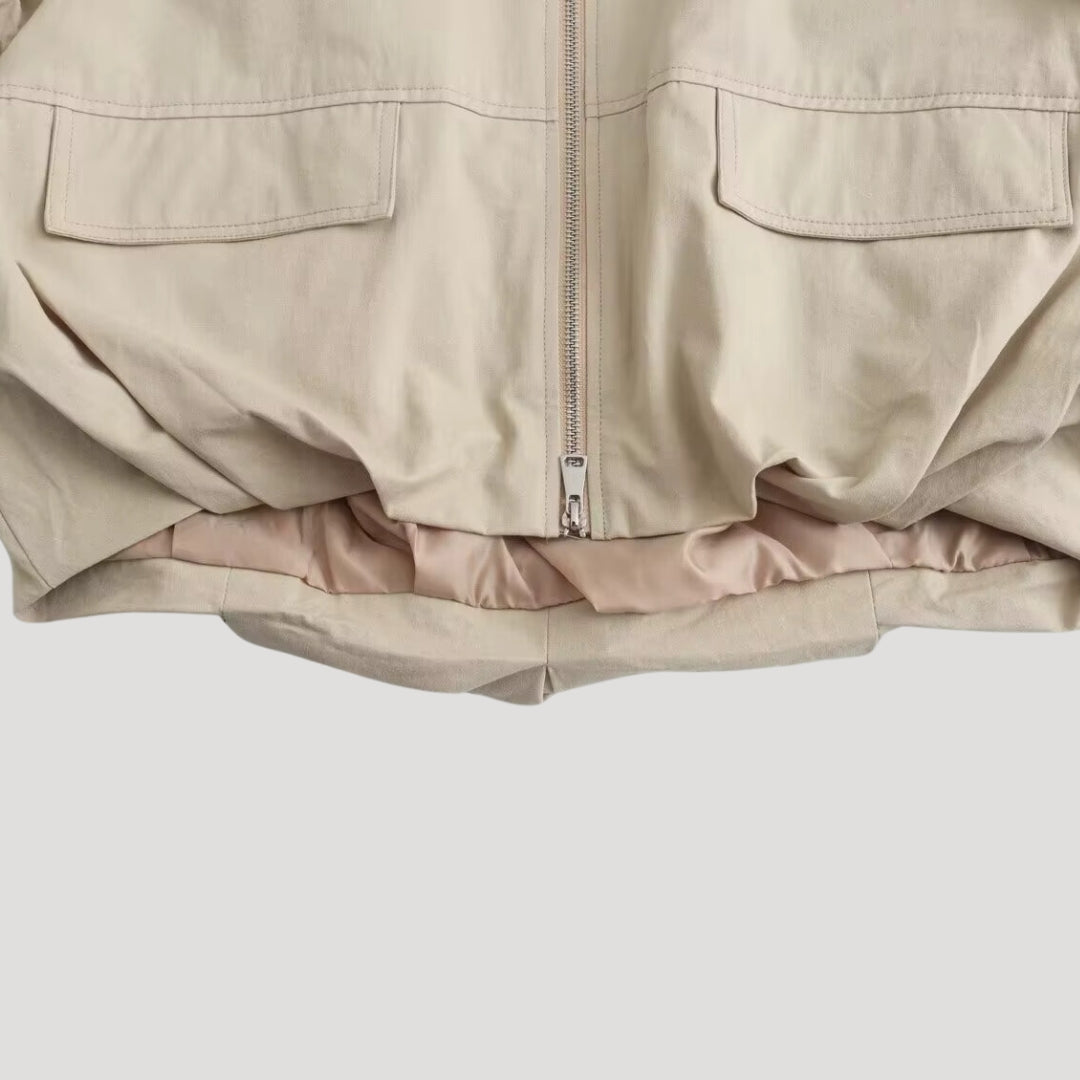 Billie - Minimalist Beige Bomber Jacket with Zipper