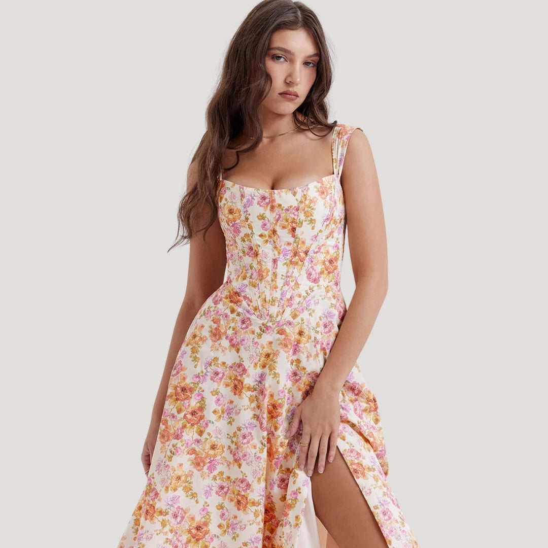 Della - Vintage-Style Floral Print Midi Dress