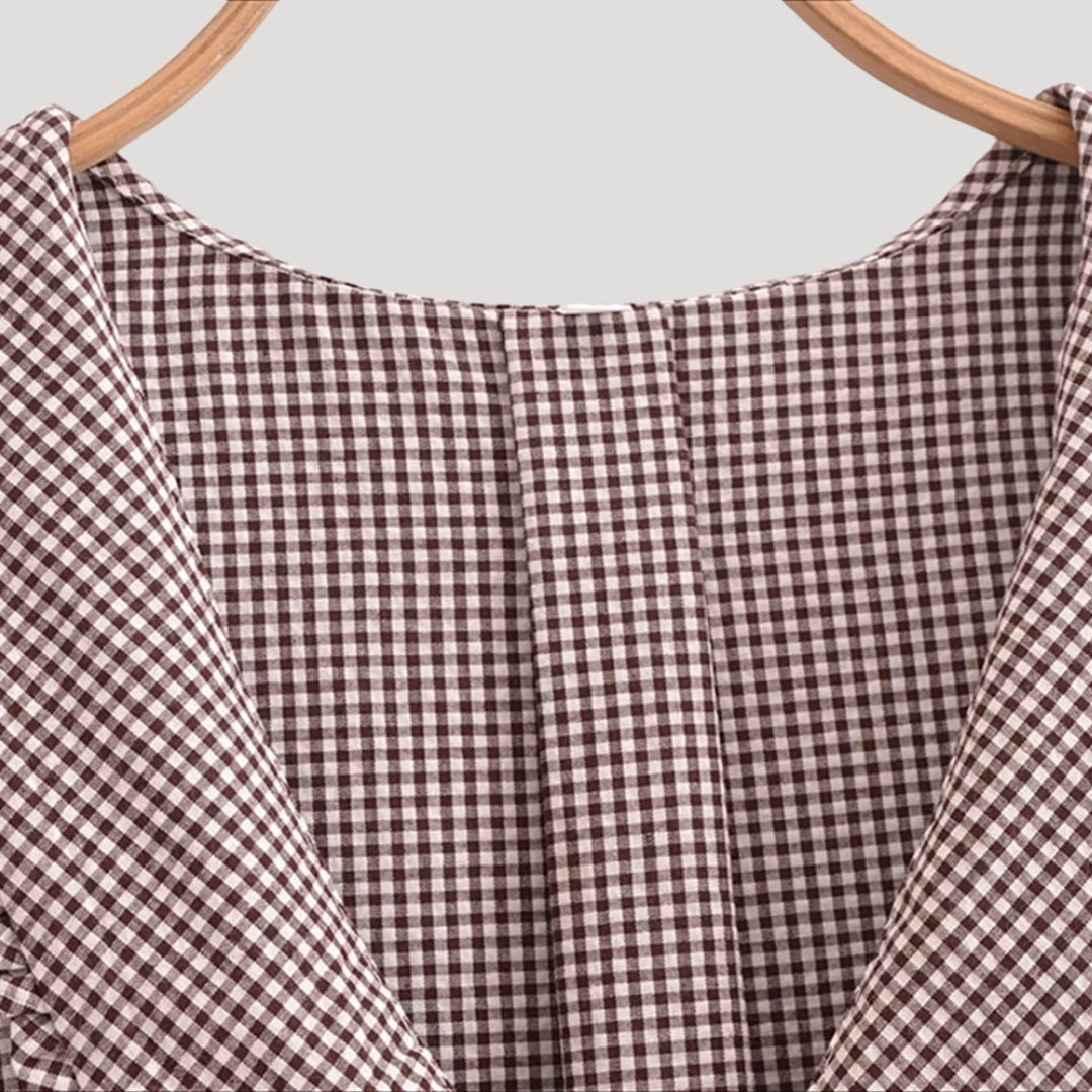 Regina - Gingham-Bluse mit Rüschensaum