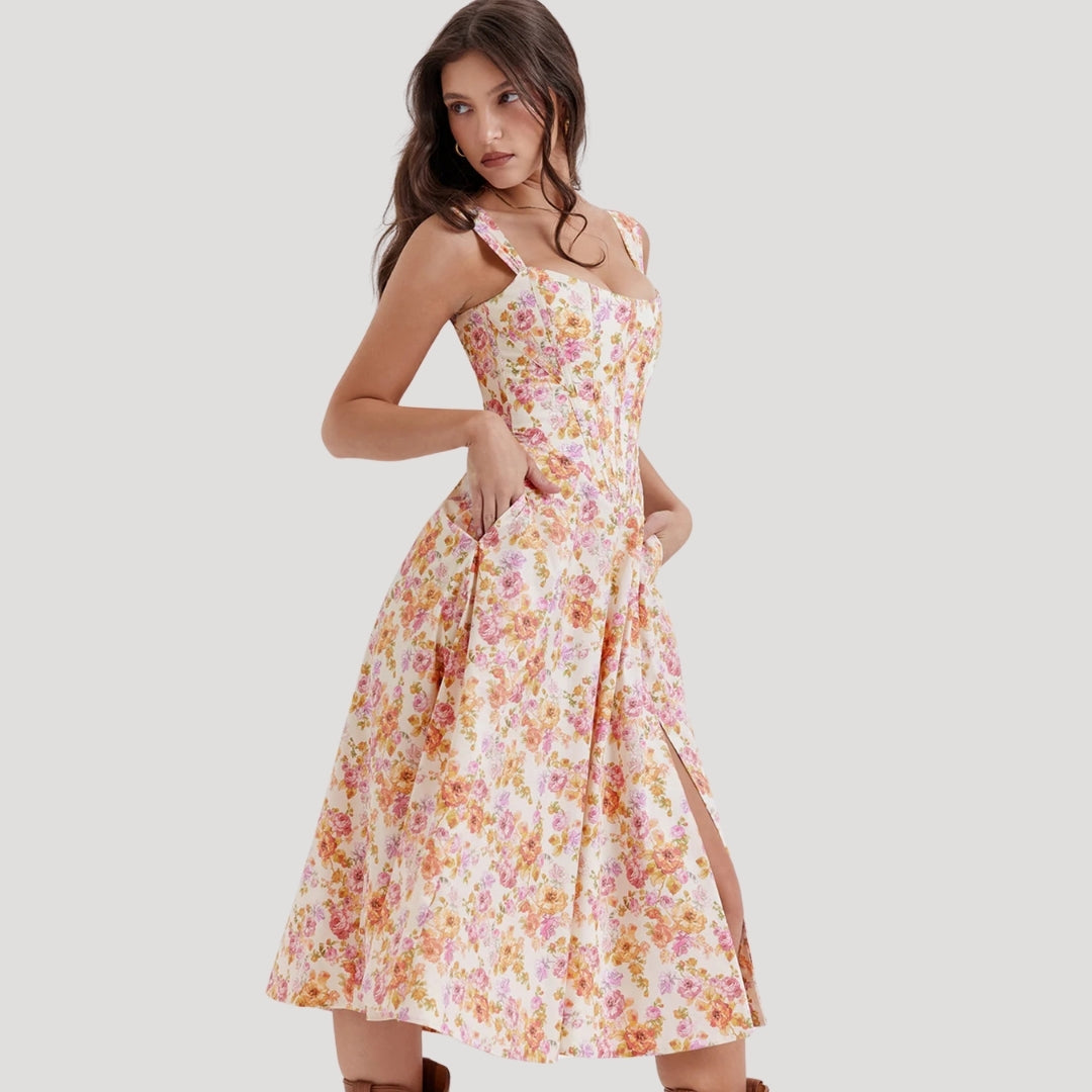 Della - Vintage-Style Floral Print Midi Dress