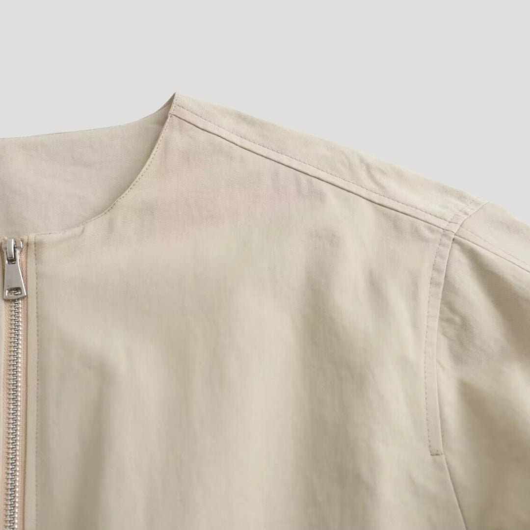 Billie - Minimalist Beige Bomber Jacket with Zipper