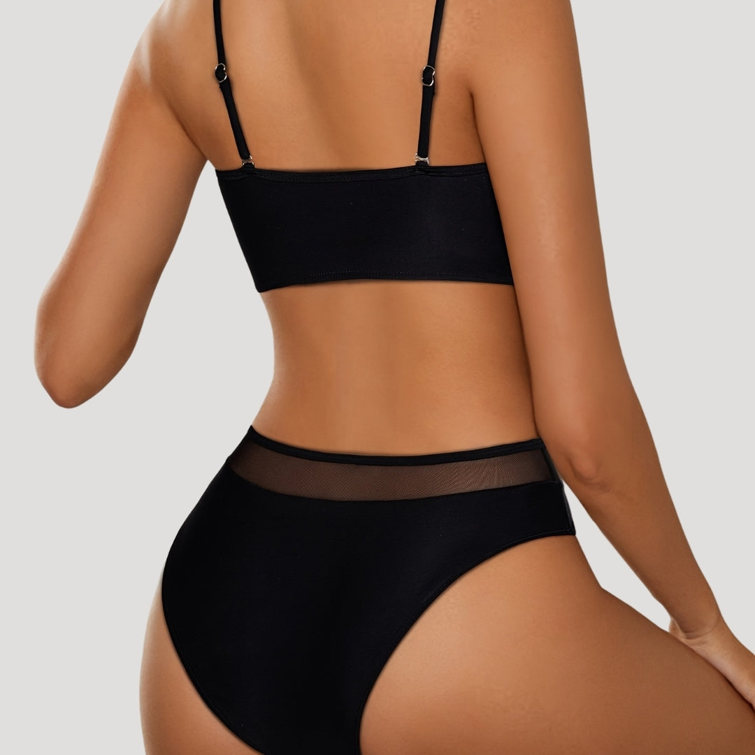 Madeleine - Schwarzes Mesh-Panel-Bikini-Set