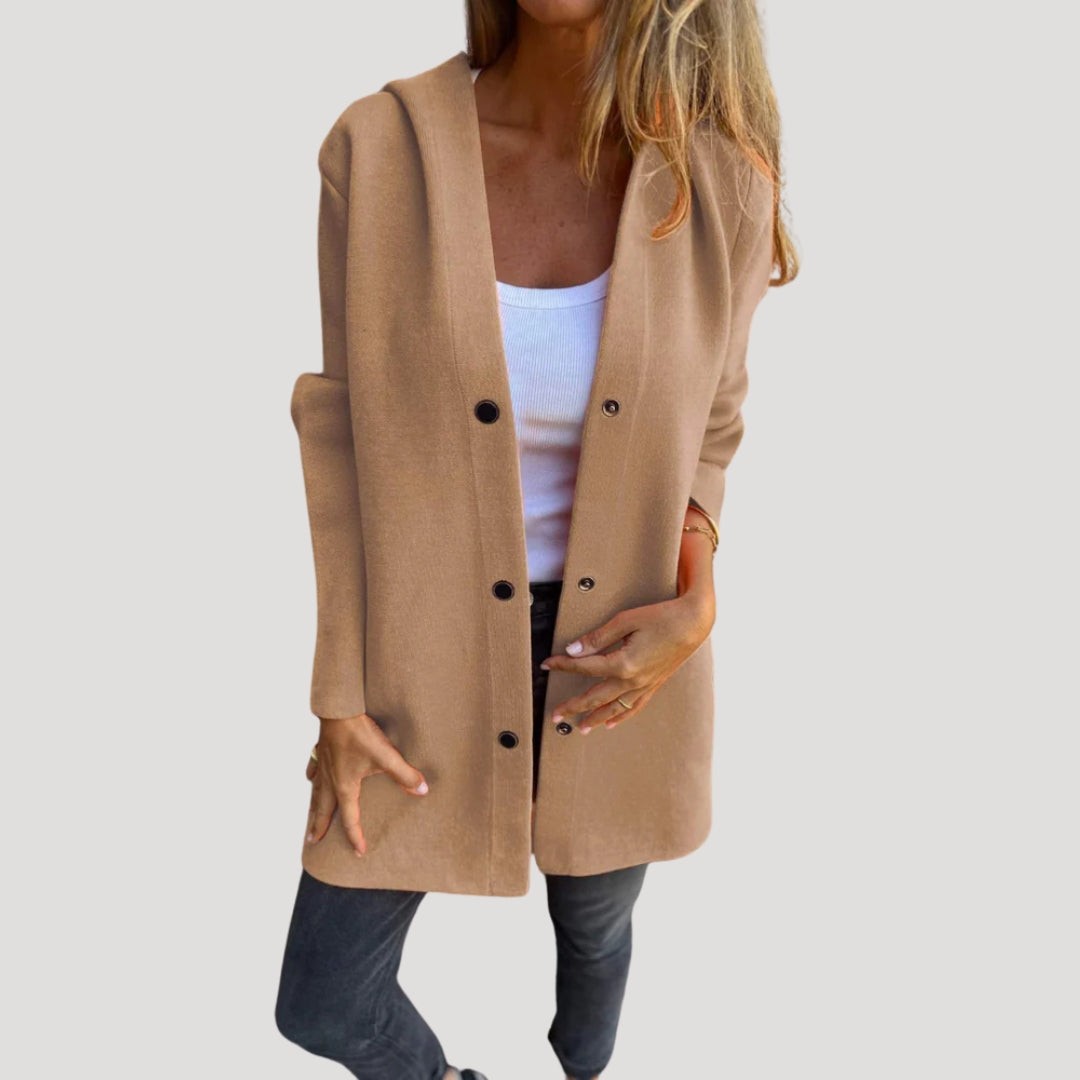 Damaris - Damen Kapuzen-Button-Cardigan-Mantel