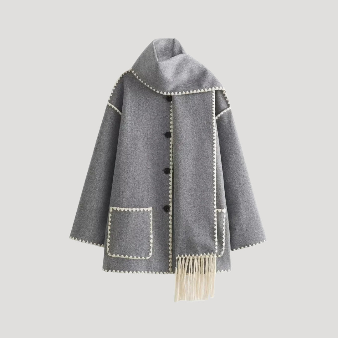 Talia - Damen Fransen Woll-Wintermantel
