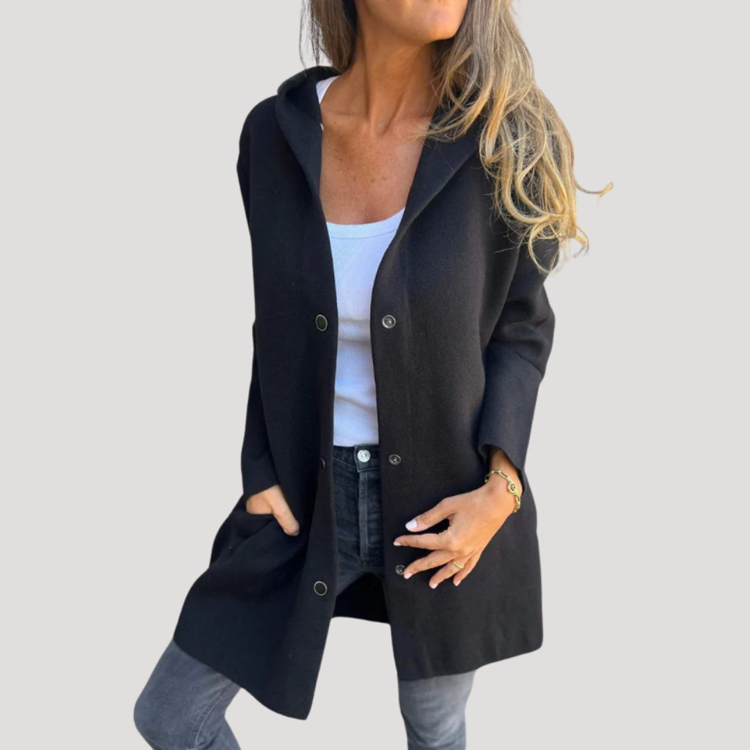 Damaris - Damen Kapuzen-Button-Cardigan-Mantel