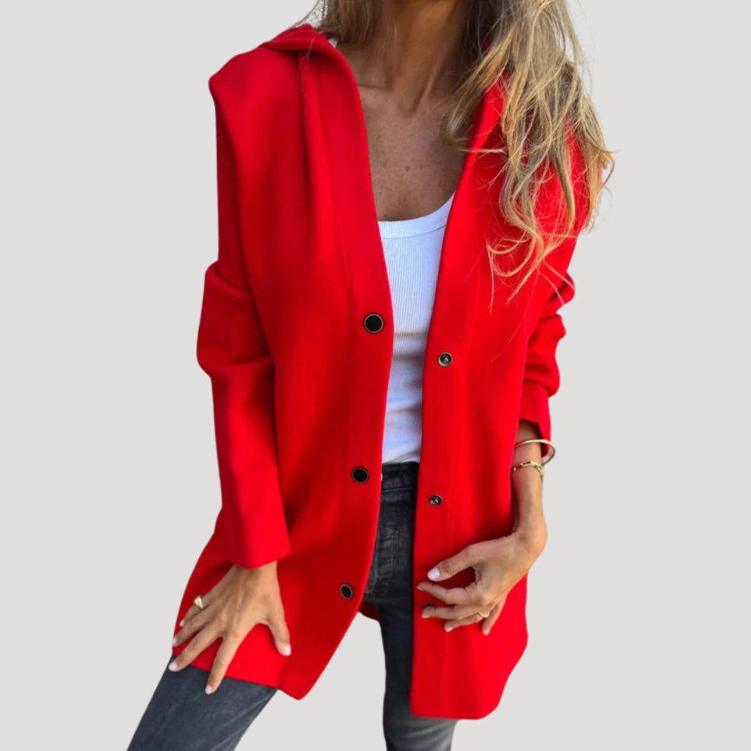 Damaris - Damen Kapuzen-Button-Cardigan-Mantel