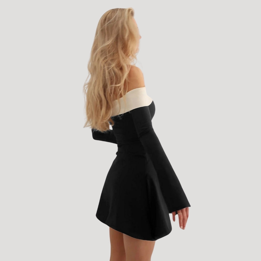 Sylvia - Off-Shoulder Long Sleeve Skater Dress