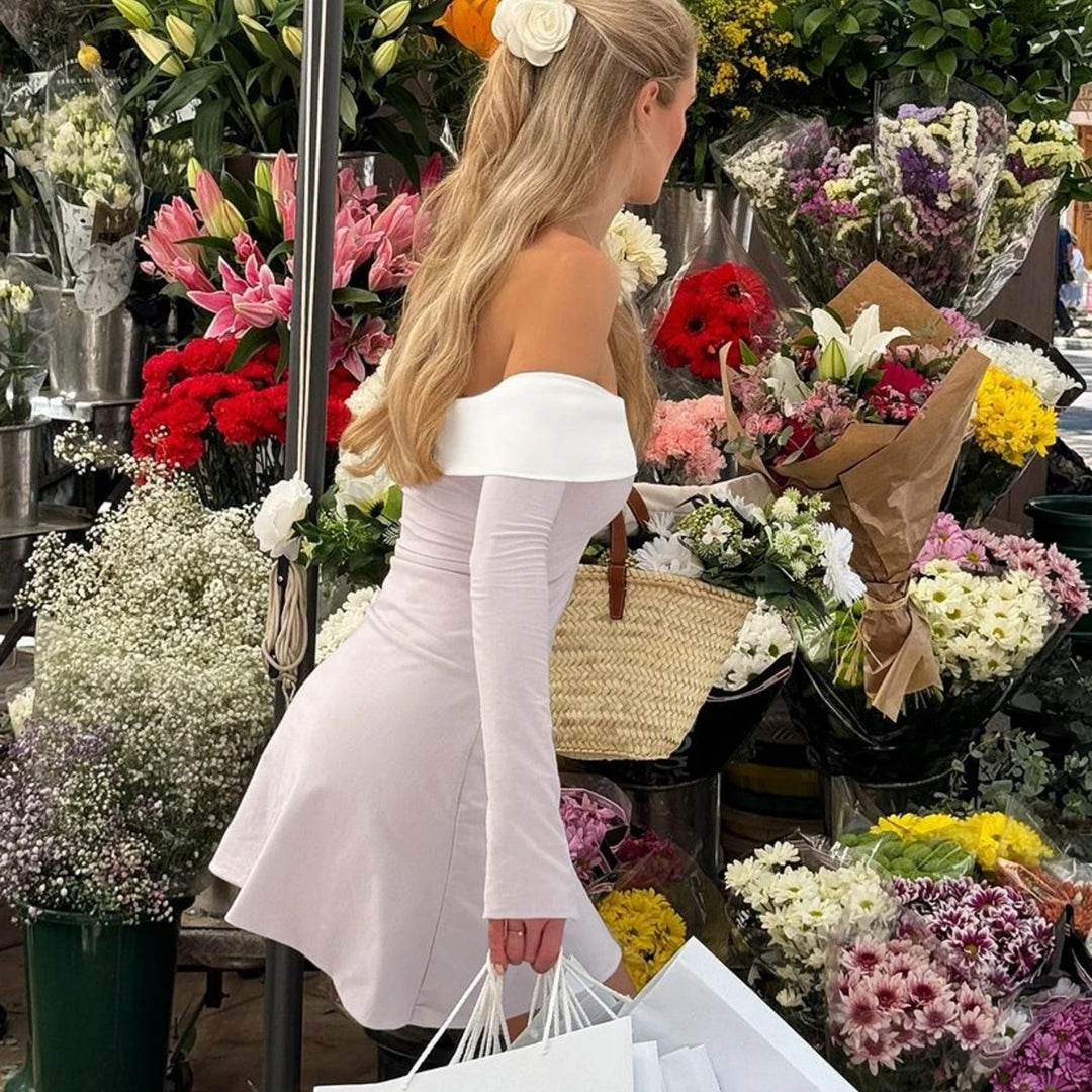 Sylvia - Off-Shoulder Long Sleeve Skater Dress