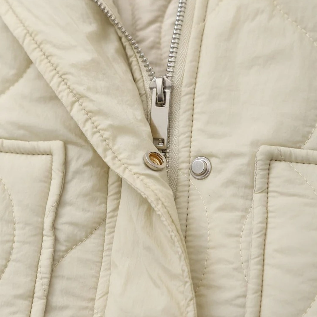 Sophia – Silver Padded Short Jacket with High Collar