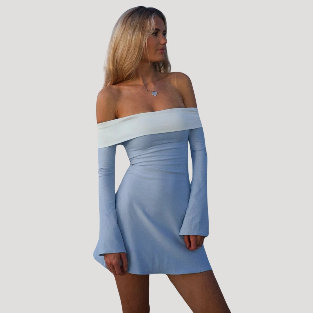 Sylvia - Off-Shoulder Long Sleeve Skater Dress