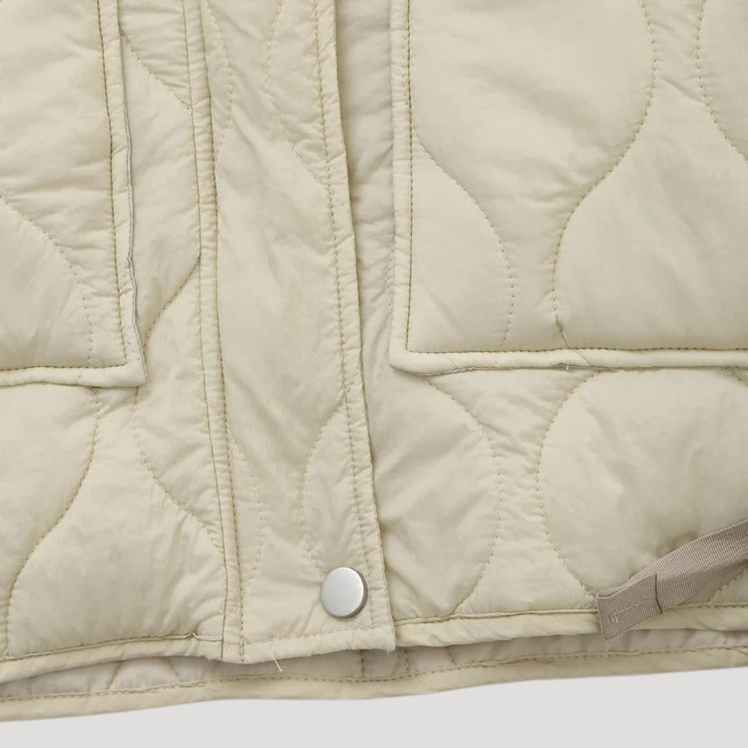 Sophia – Silver Padded Short Jacket with High Collar