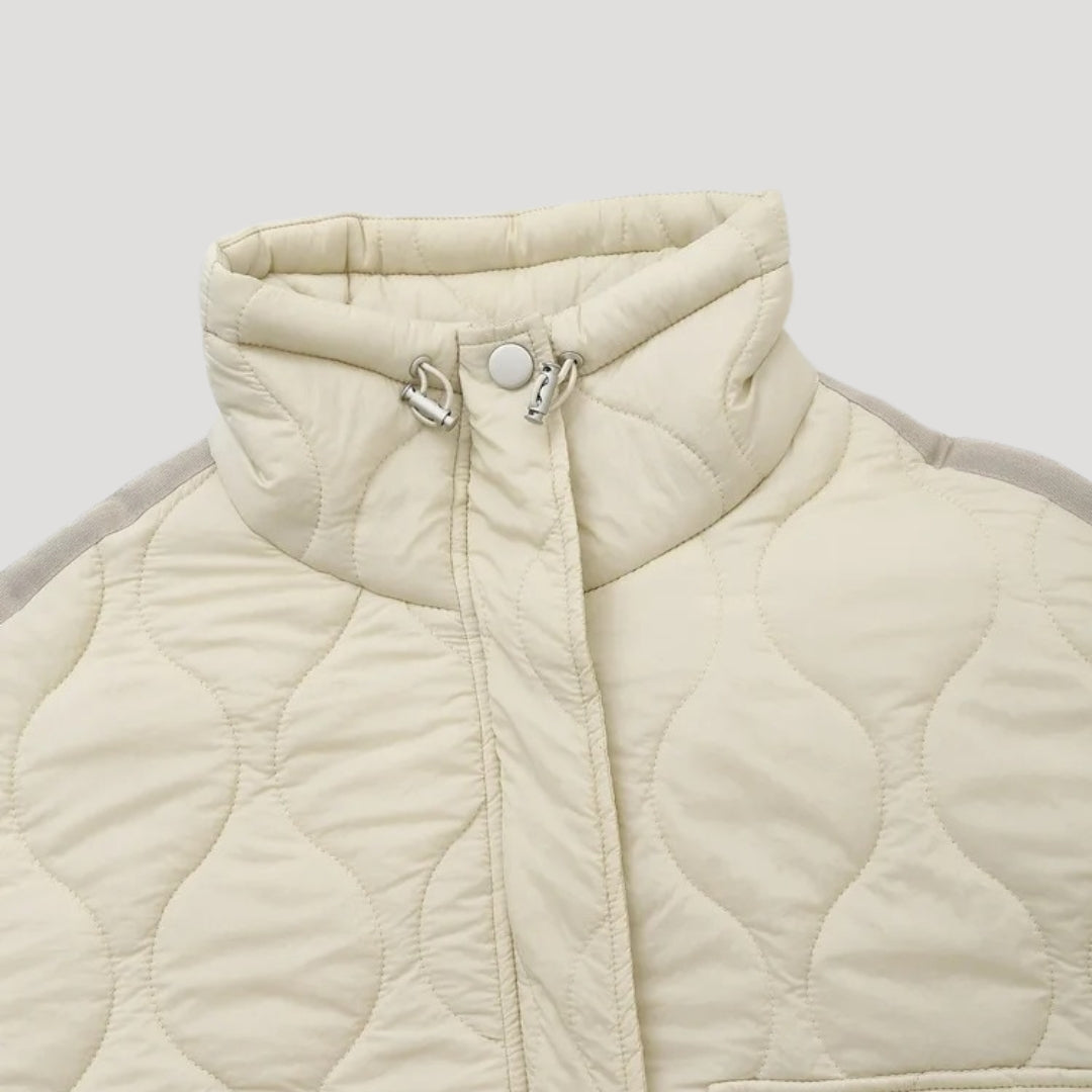 Sophia – Silver Padded Short Jacket with High Collar