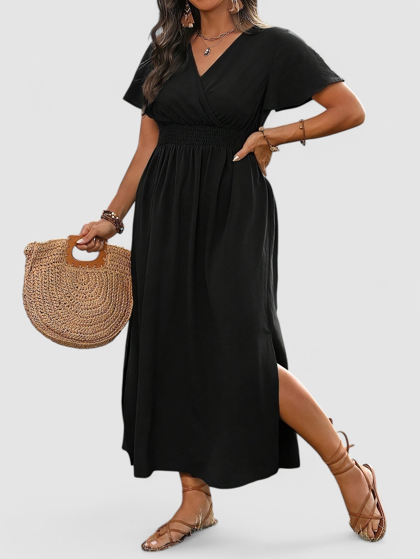 RAHEL - Elegantes V-Ausschnitt Maxikleid