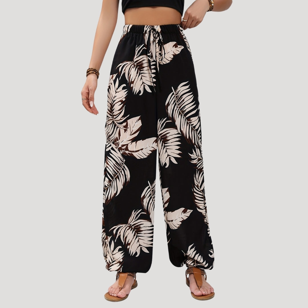 Goldie - Tropisches Print weit geschnittene Strandhose
