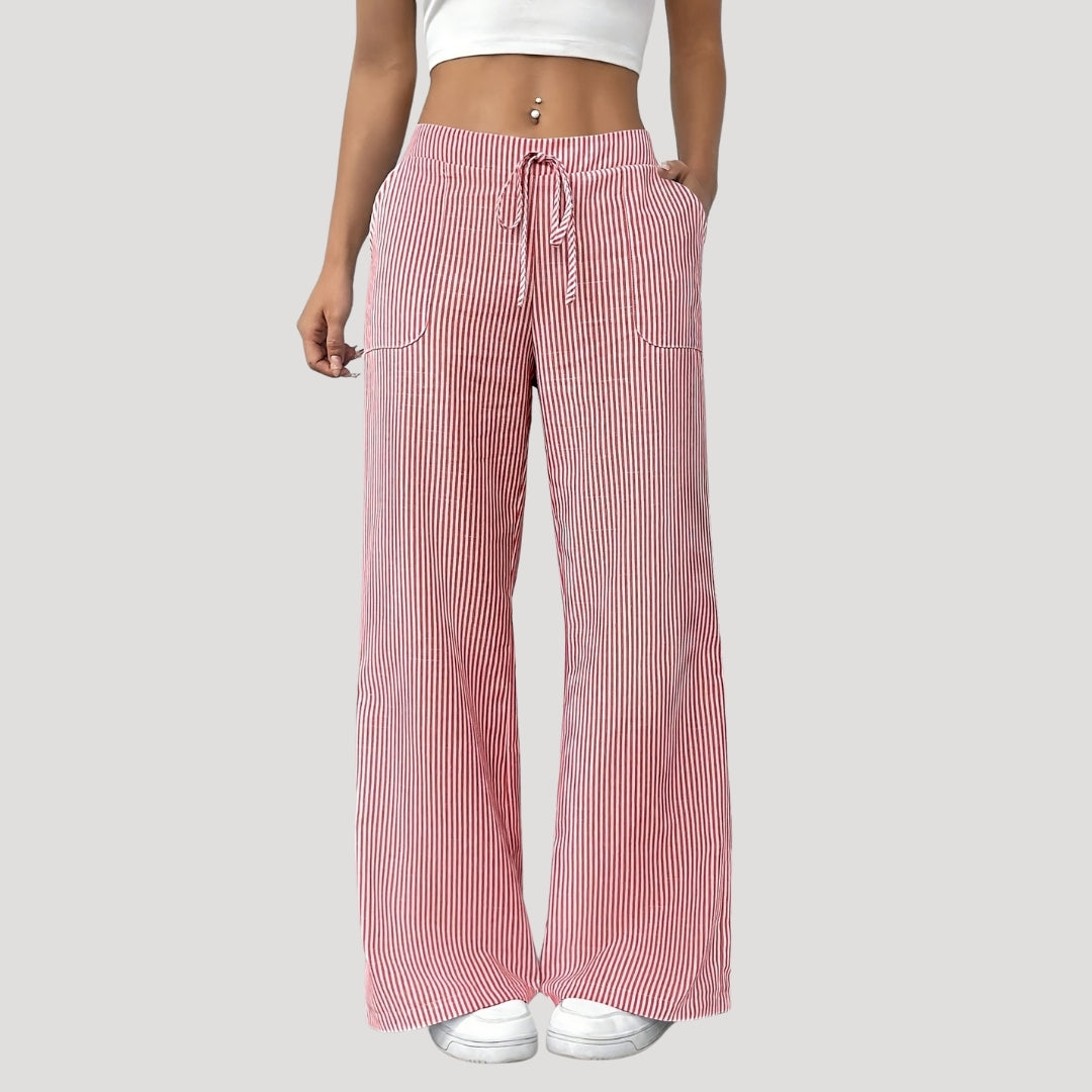Olivia - Striped Wide Leg Pants with Drawstring