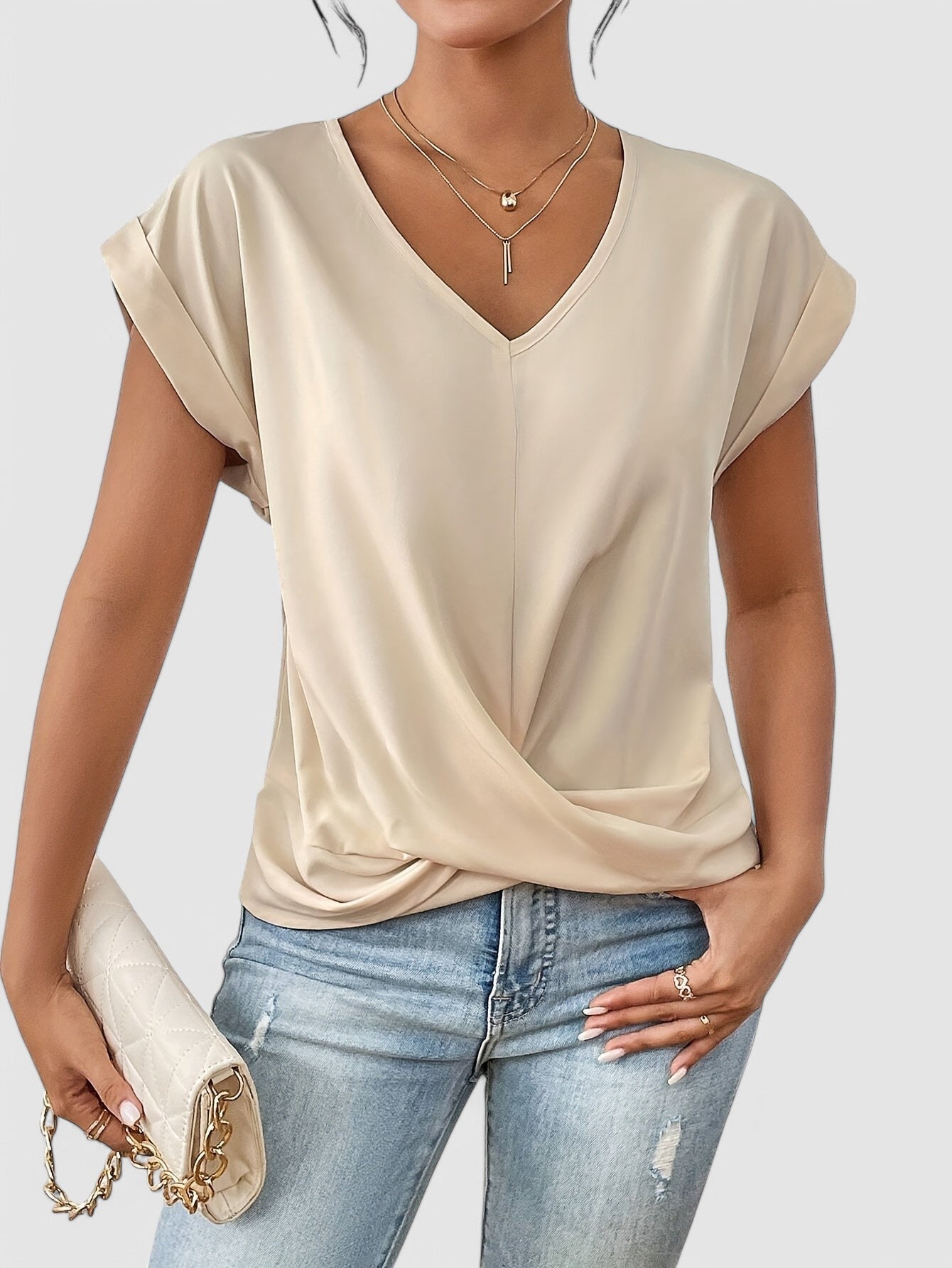 EMILIE - V-Ausschnitt Bluse mit Drapierung