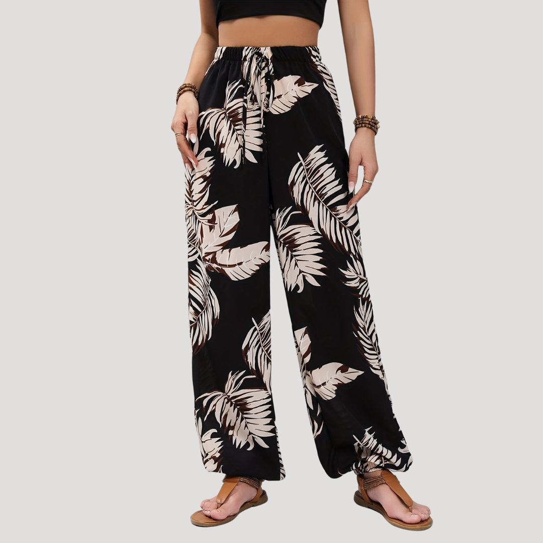 Goldie - Tropisches Print weit geschnittene Strandhose