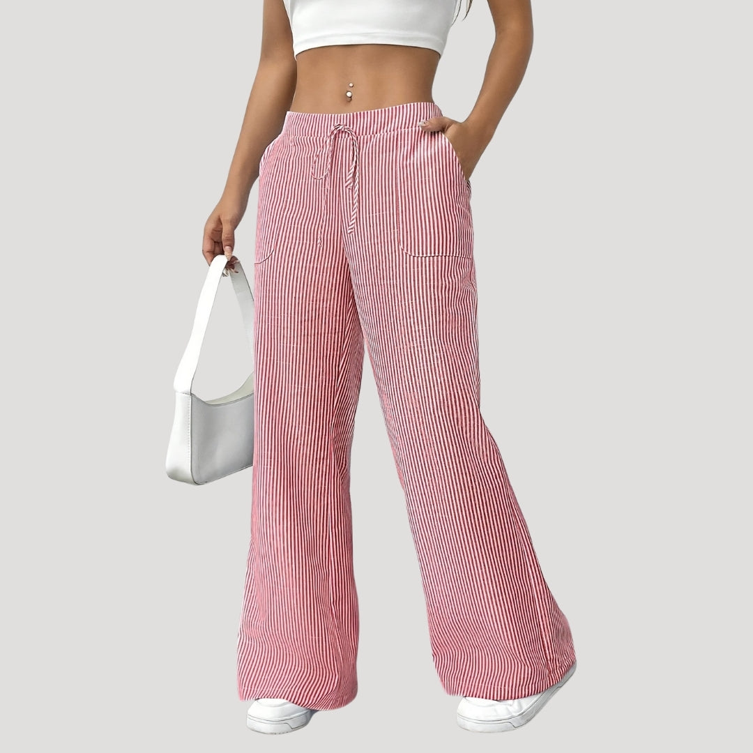Olivia - Striped Wide Leg Pants with Drawstring