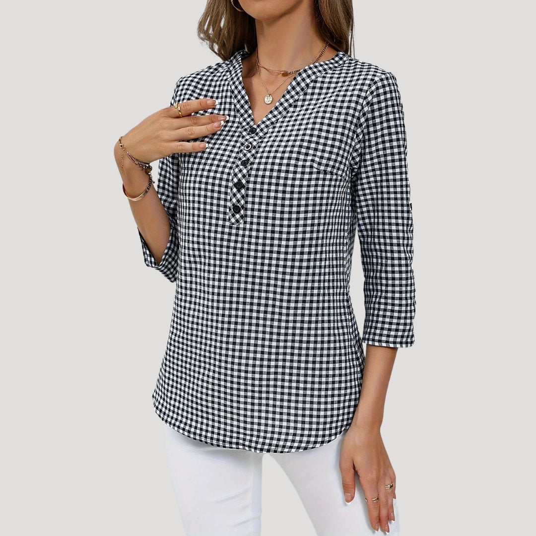 Questa - Gingham-Karo Bluse mit 3/4-Ärmeln