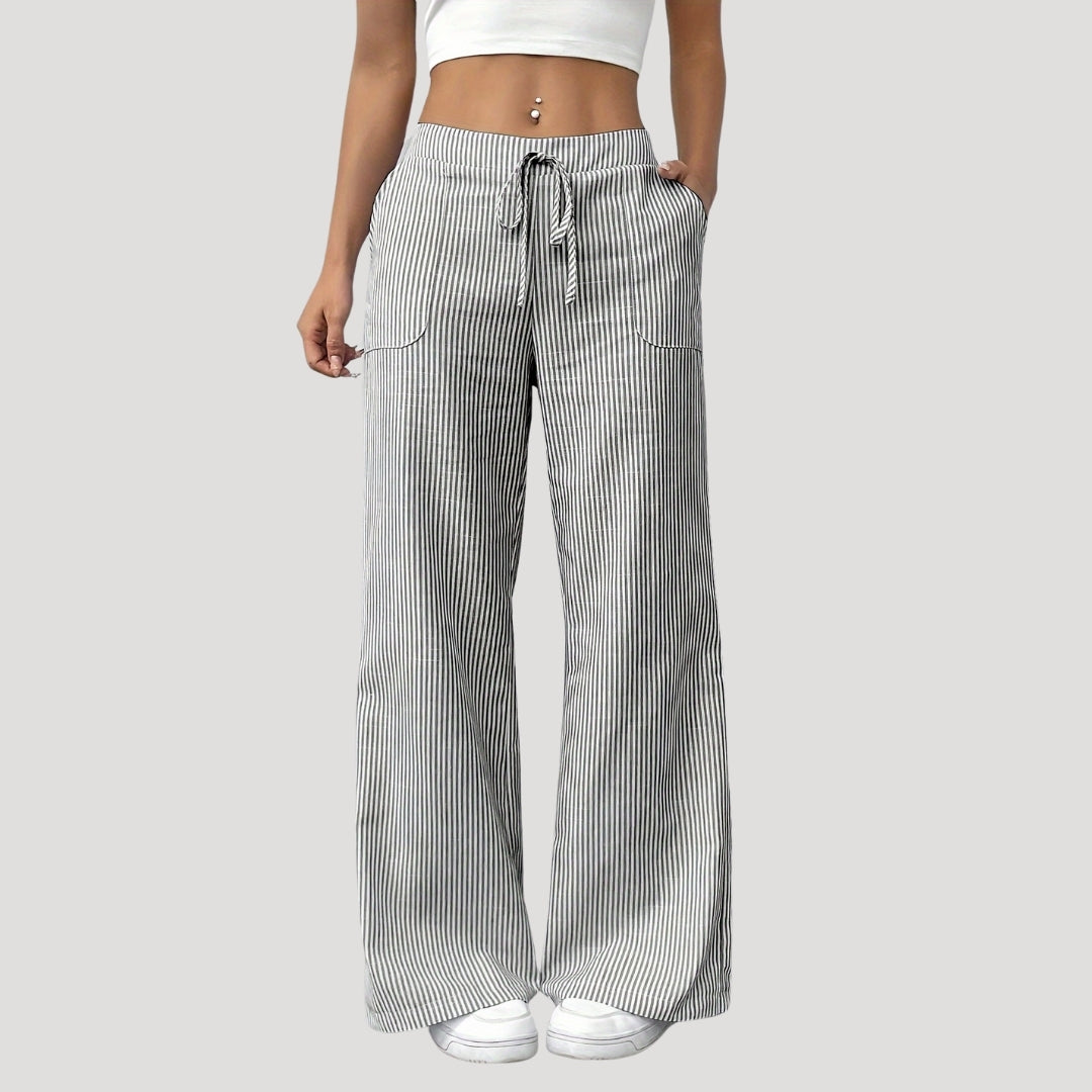 Olivia - Striped Wide Leg Pants with Drawstring