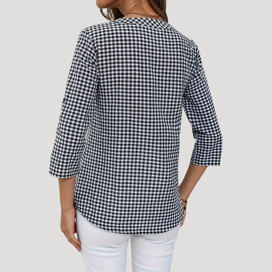 Questa - Gingham-Karo Bluse mit 3/4-Ärmeln