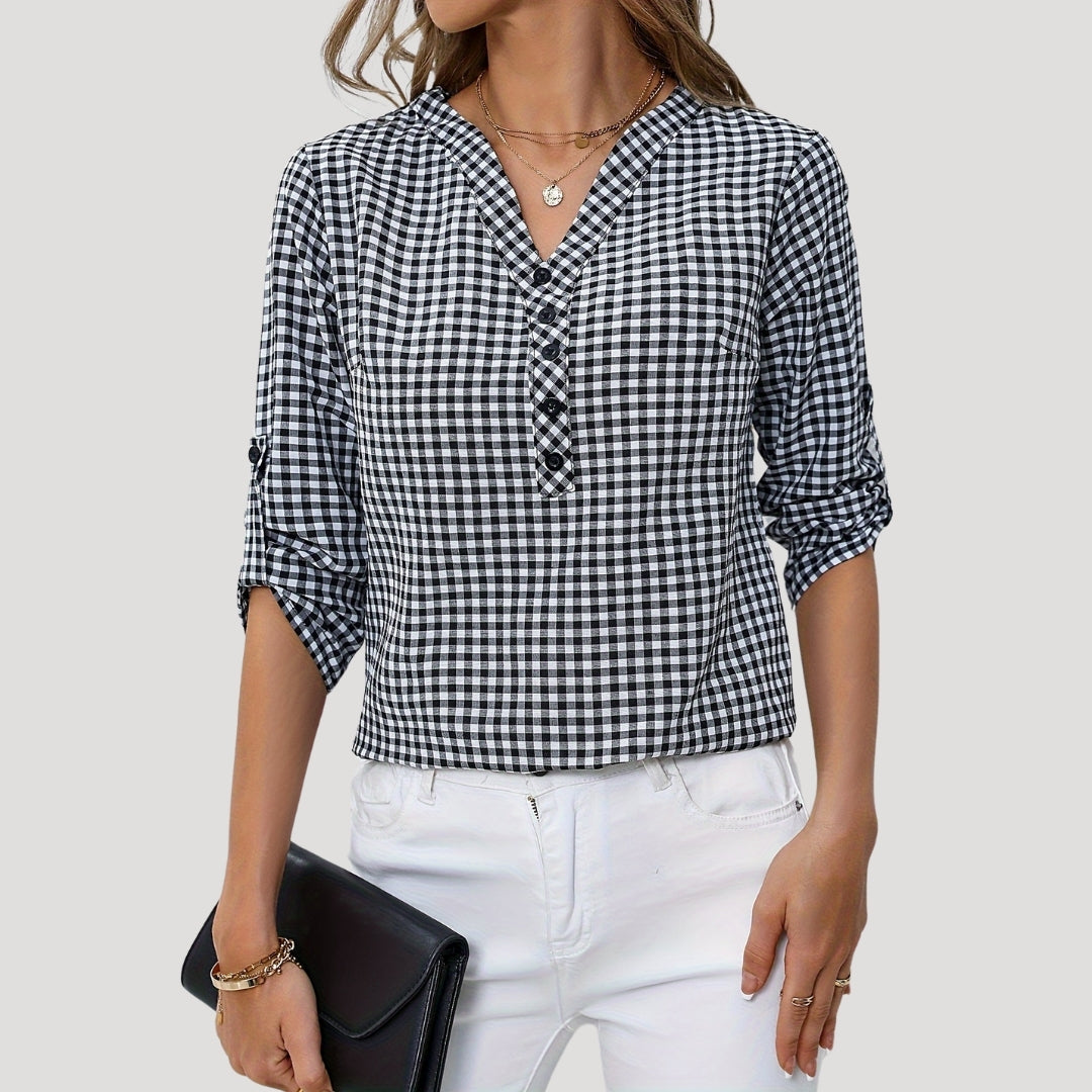 Questa - Gingham-Karo Bluse mit 3/4-Ärmeln