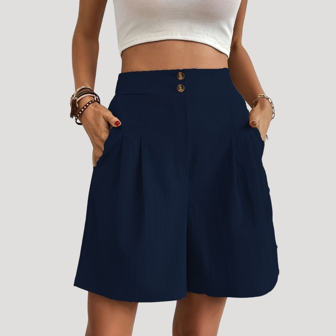 Valentina - Hochtaillierte, gefaltete Shorts mit weitem Bein